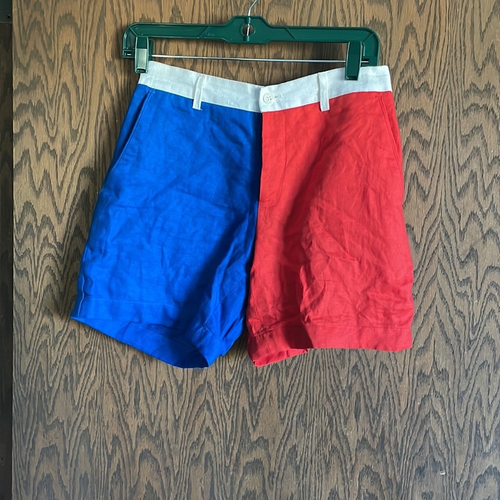 Linen Blue and Red Shorts